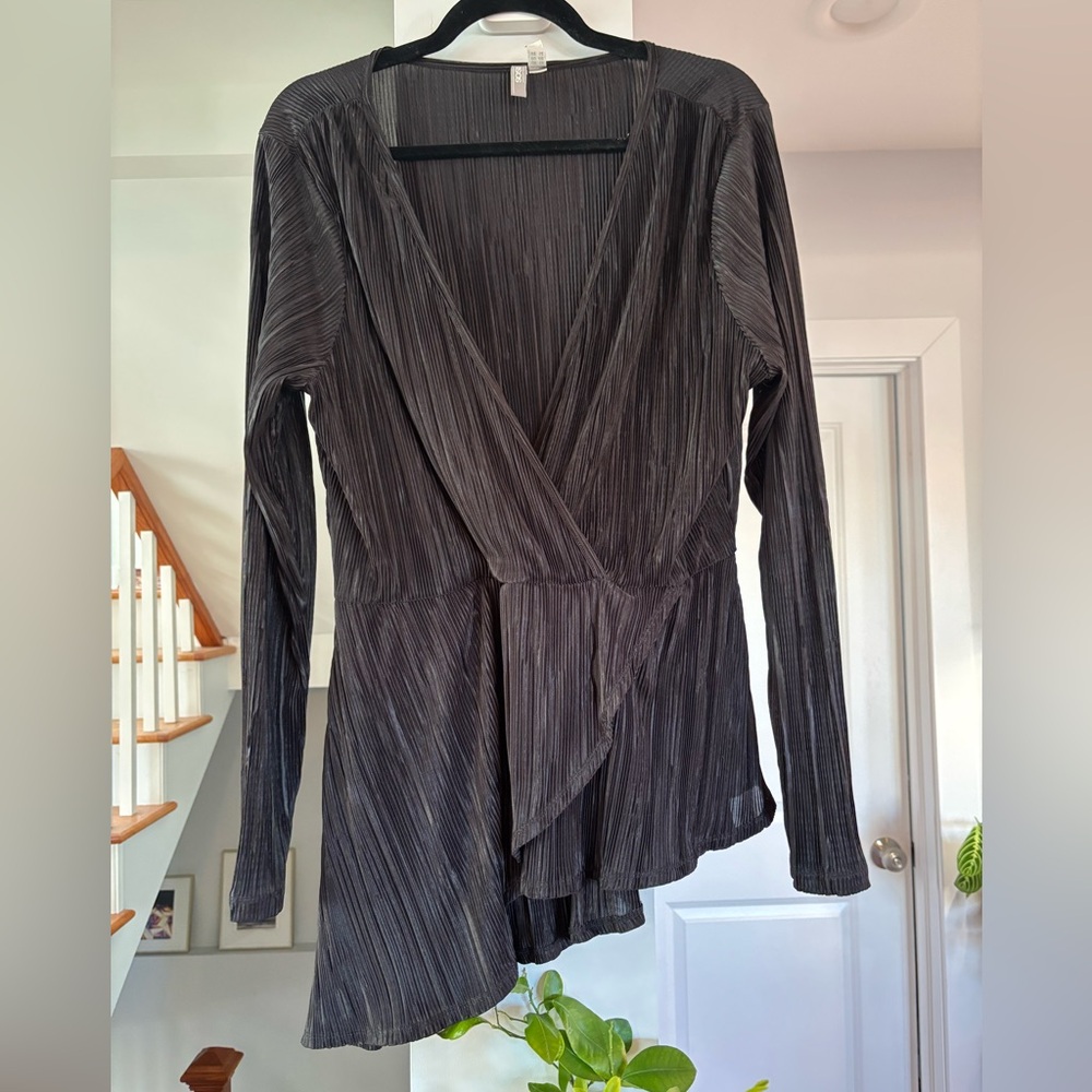 ASOS Asymmetrical Plissé Black Blouse - Size 14